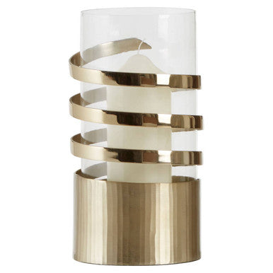 Large Vertical Textured Gold Metal Hurricane Candle Holder | Amreli
