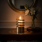 Large Vertical Textured Gold Metal Hurricane Candle Holder | Amreli