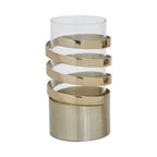 Small Vertical Textured Gold Metal Hurricane Candle Holder | Amreli