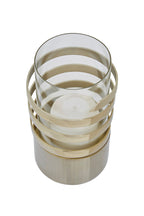 Small Vertical Textured Gold Metal Hurricane Candle Holder | Amreli