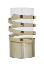 Small Vertical Textured Gold Metal Hurricane Candle Holder | Amreli