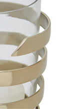 Small Vertical Textured Gold Metal Hurricane Candle Holder | Amreli