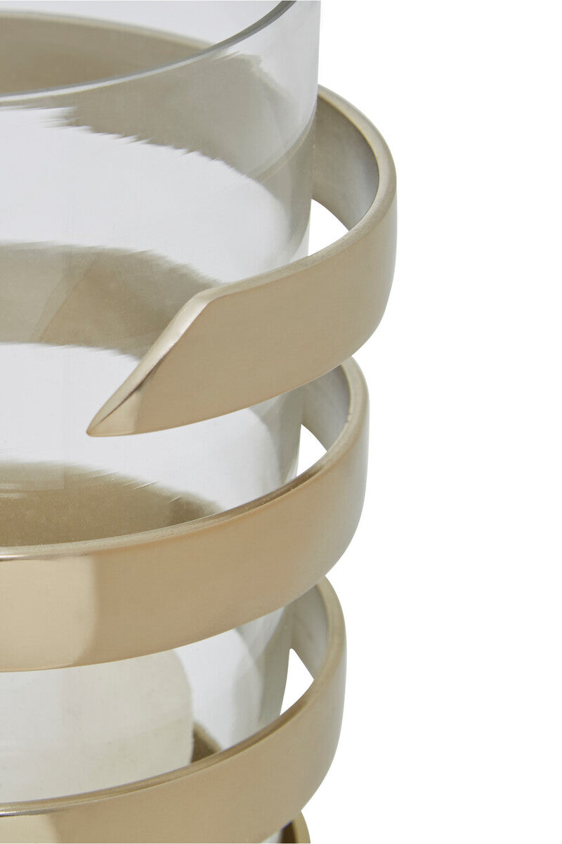 Small Vertical Textured Gold Metal Hurricane Candle Holder | Amreli