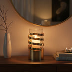 Small Vertical Textured Gold Metal Hurricane Candle Holder | Amreli