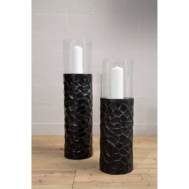 Black and Gold Small Floor Standing Hurricane Candle Holder | Akola