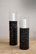 Black and Gold Small Floor Standing Hurricane Candle Holder | Akola