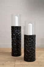 Black and Gold Small Floor Standing Hurricane Candle Holder | Akola