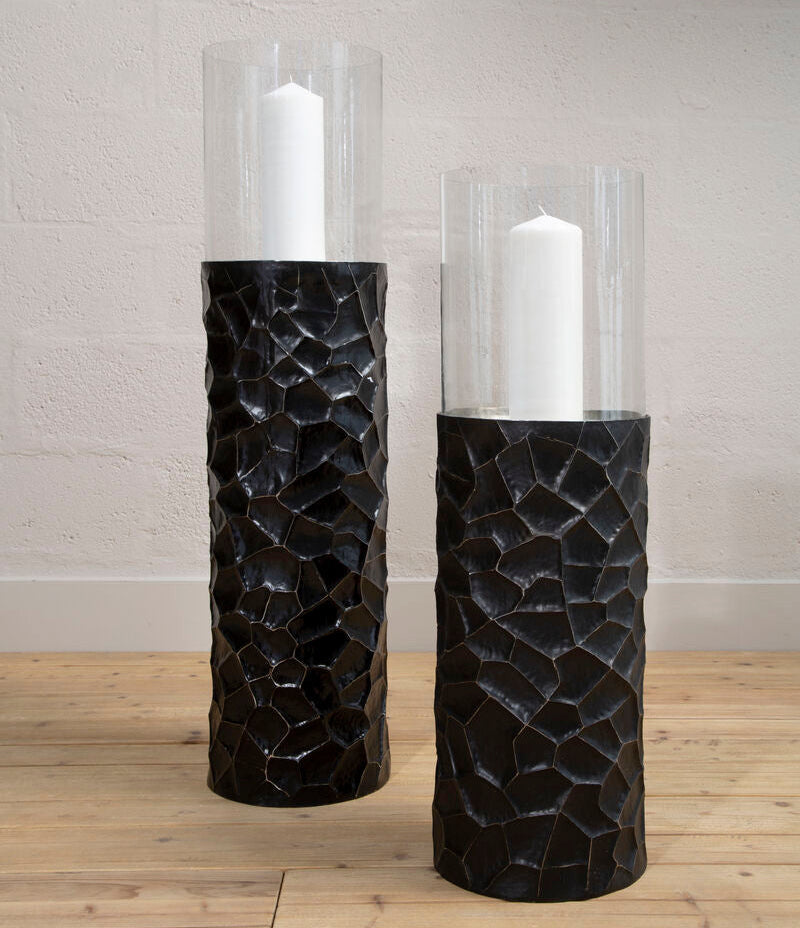 Black and Gold Large Floor Standing Hurricane Candle Holder | Akola