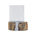 Small Acacia and Glass Hurricane Candle Holder | Almora