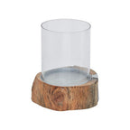 Small Acacia and Glass Hurricane Candle Holder | Almora