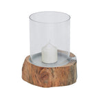 Small Acacia and Glass Hurricane Candle Holder | Almora