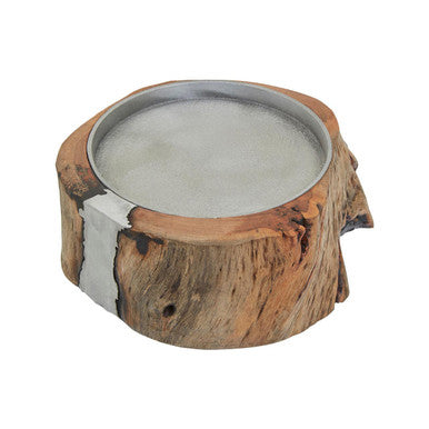 Small Acacia and Glass Hurricane Candle Holder | Almora
