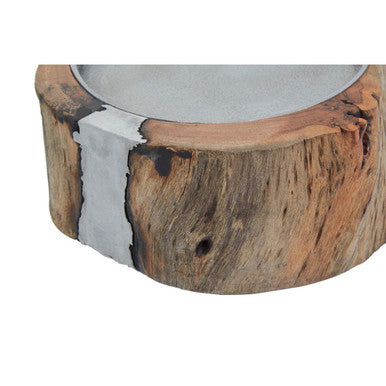 Small Acacia and Glass Hurricane Candle Holder | Almora