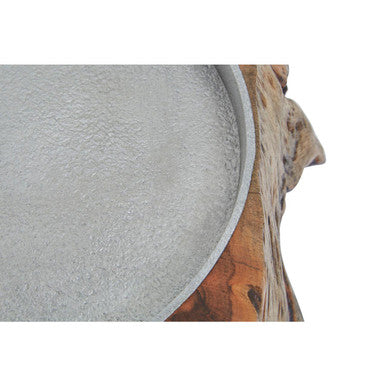 Small Acacia and Glass Hurricane Candle Holder | Almora