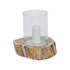 Large Acacia and Glass Hurricane Candle Holder | Almora