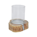 Large Acacia and Glass Hurricane Candle Holder | Almora