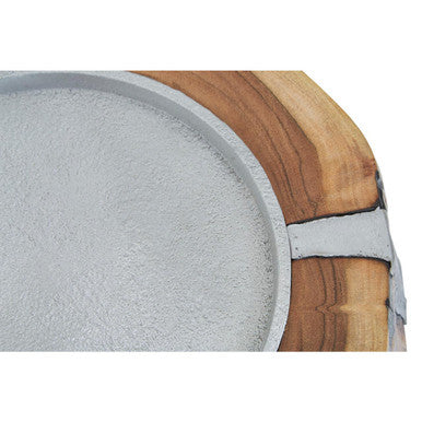 Large Acacia and Glass Hurricane Candle Holder | Almora