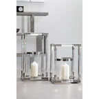 Lucita  Small Candle Holder in  Silver Finish and Acrylic