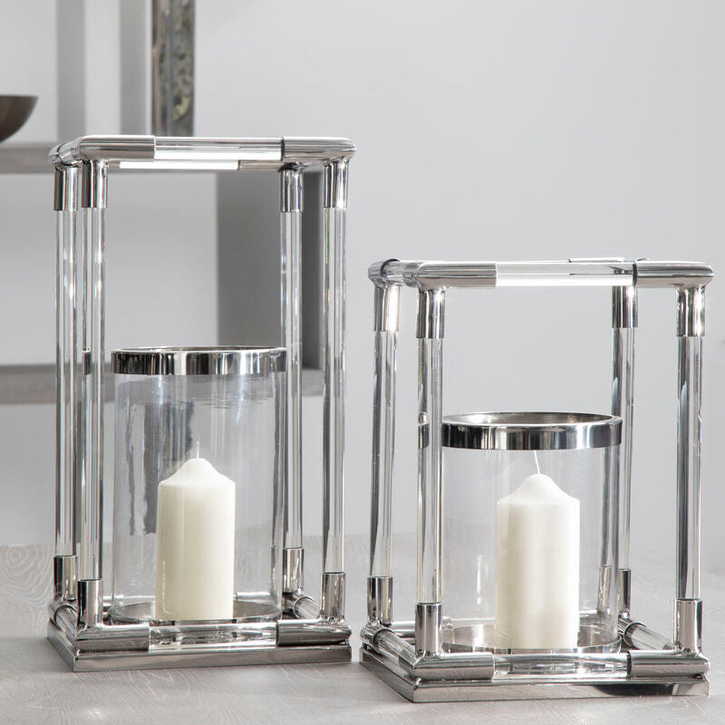 Large Candle Holder in Silver Finish and Acrylic | Lucita
