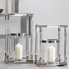 Large Candle Holder in Silver Finish and Acrylic | Lucita