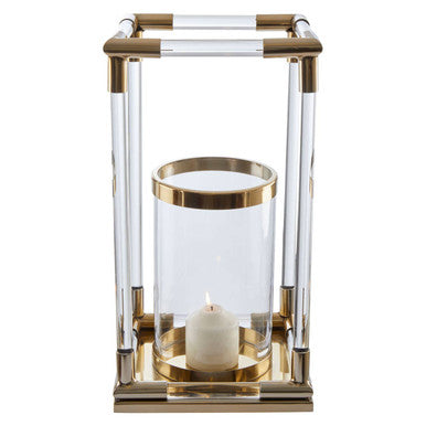 Large Candle Holder in Gold Finish and Acrylic | Lucita