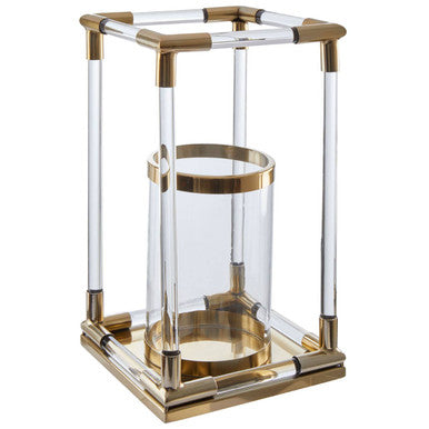 Large Candle Holder in Gold Finish and Acrylic | Lucita