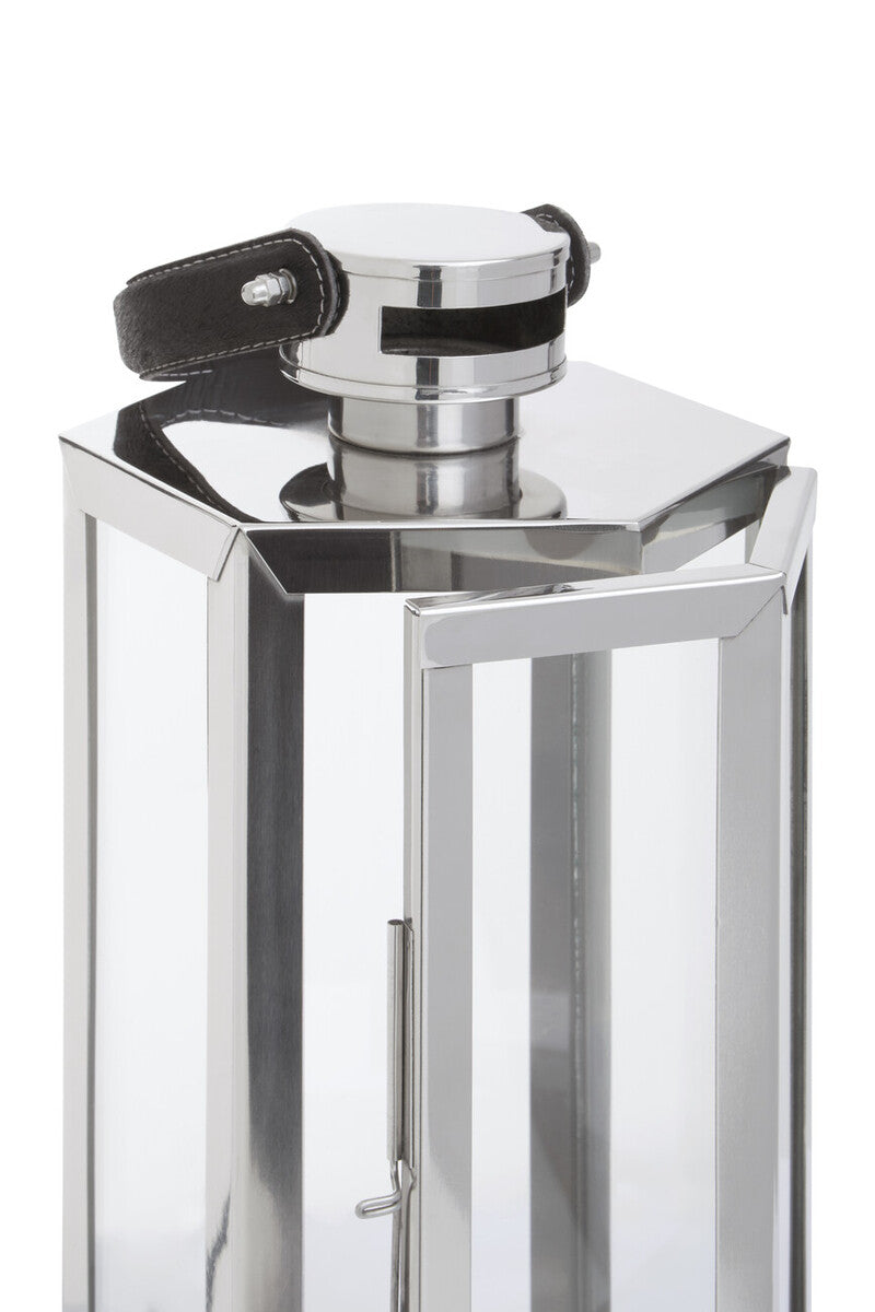 Small Silver Hexagonal Lantern with Hair on Leather Handle | Herber