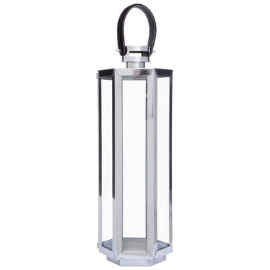 Medium Silver Hexagonal Lantern with Hair on Leather Handle | Herber