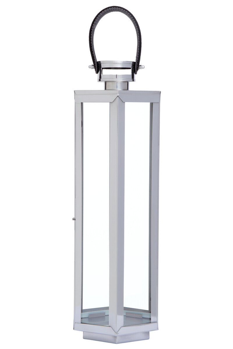 Medium Silver Hexagonal Lantern with Hair on Leather Handle | Herber