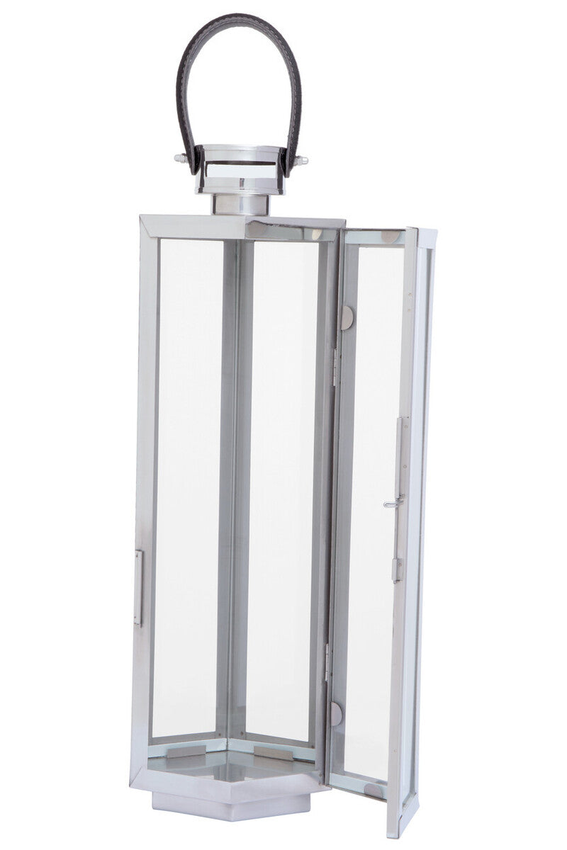 Medium Silver Hexagonal Lantern with Hair on Leather Handle | Herber