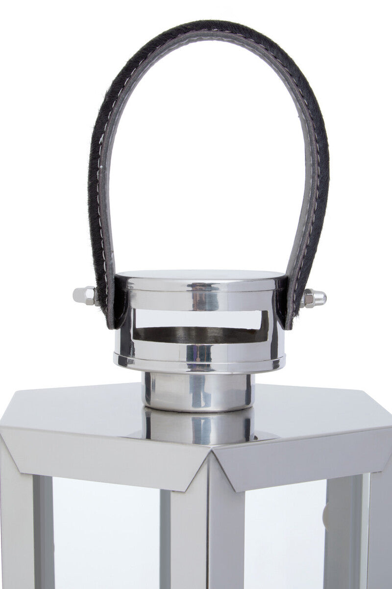 Medium Silver Hexagonal Lantern with Hair on Leather Handle | Herber