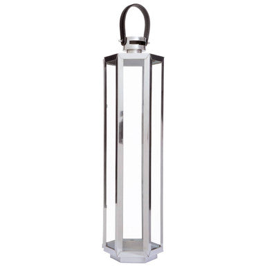 Large Silver Hexagonal Lantern with Hair on Leather Handle | Herber
