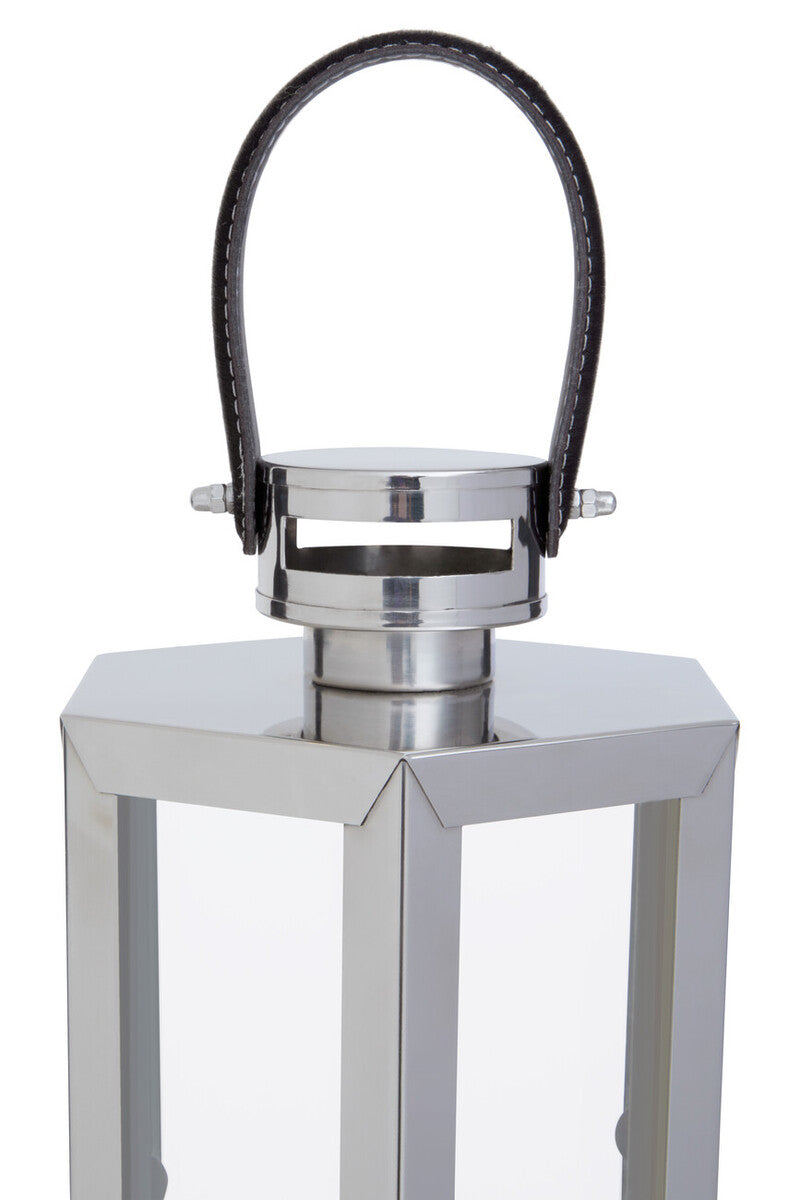 Large Silver Hexagonal Lantern with Hair on Leather Handle | Herber