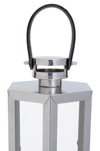 Large Silver Hexagonal Lantern with Hair on Leather Handle | Herber