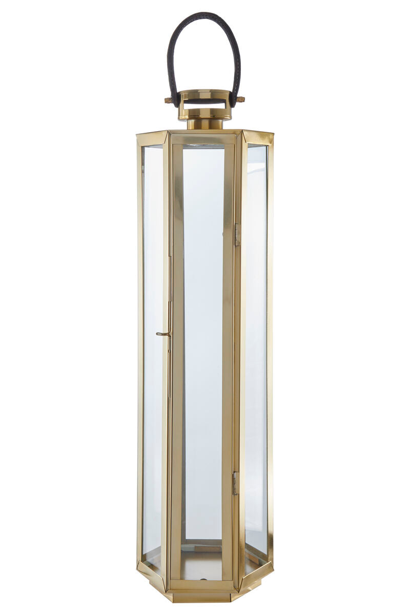 Large Gold Finish Lantern with Hair on Leather Handle | Herber