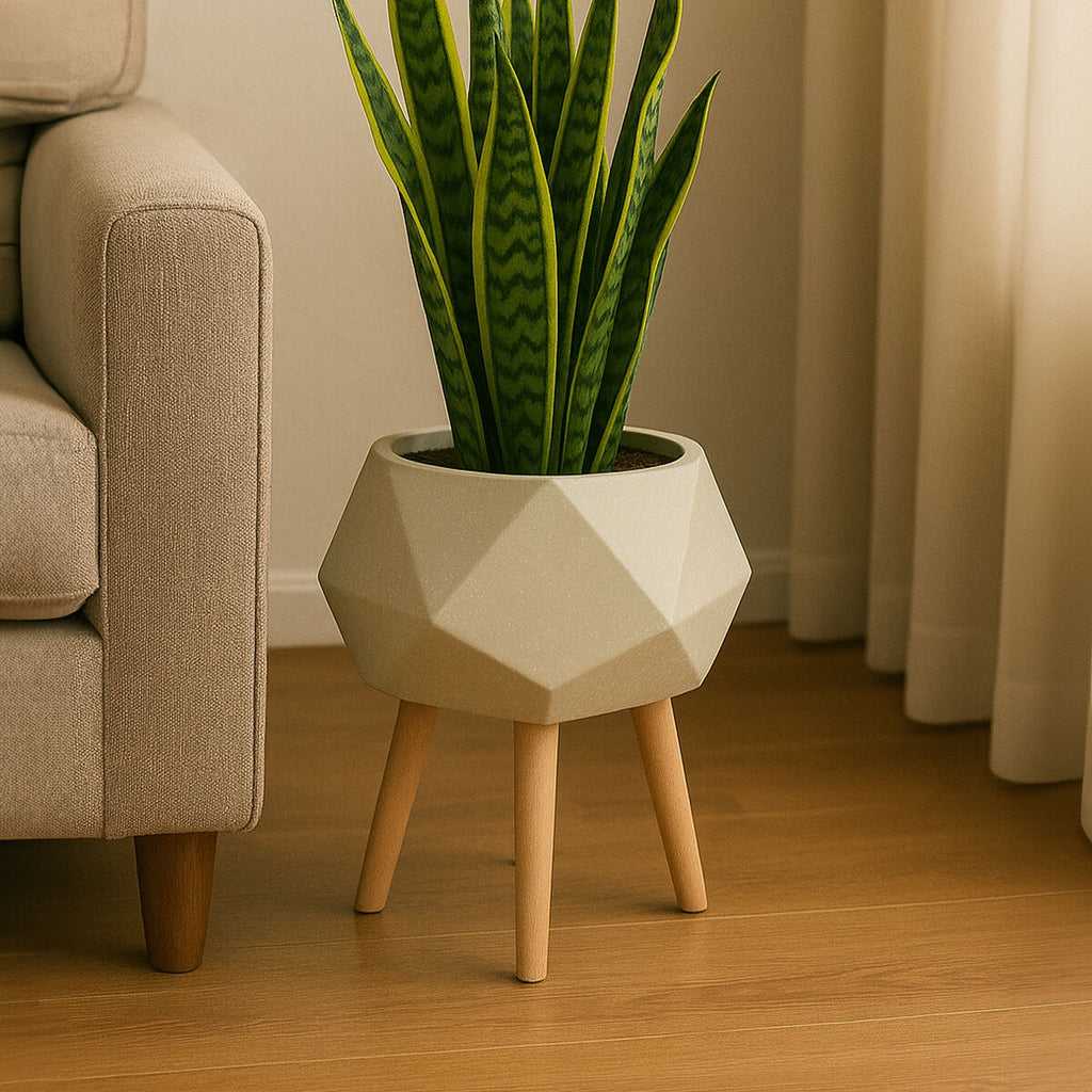 White Geometric Planter with Legs | Darnell