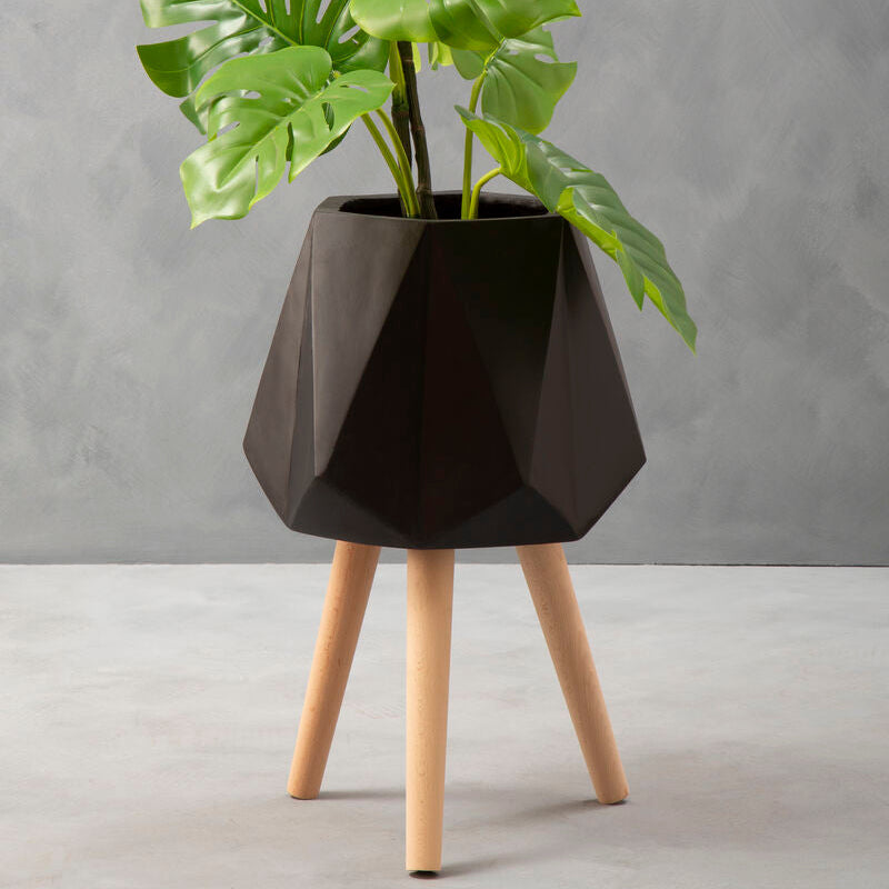 Darnell Large Black Geometric Planter with Legs