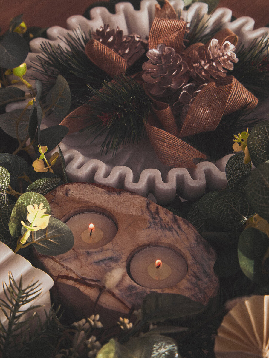 Petrified Wood Double Candle Holder | Relic