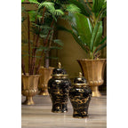 Large Marble Effect Black and Gold Ceramic Jar | Marmo