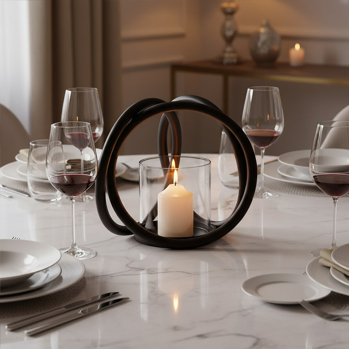 Small Matte Black Finish Candle Holder | Aura