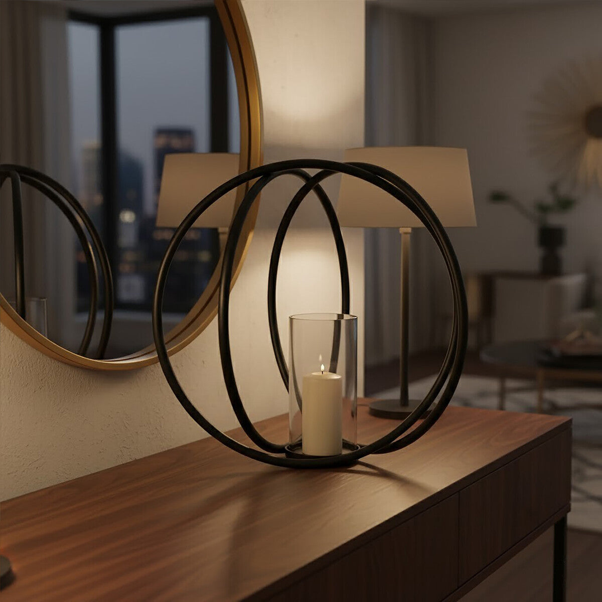 Large Matte Black Finish Candle Holder | Aura
