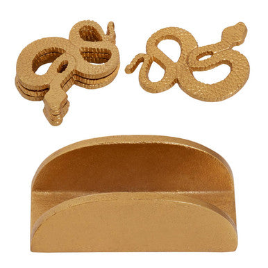Gold Set of 4 Coasters with Holder | Serpent