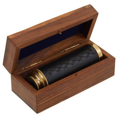 Brown Leather Effect Telescope with Wooden Box | Churchill