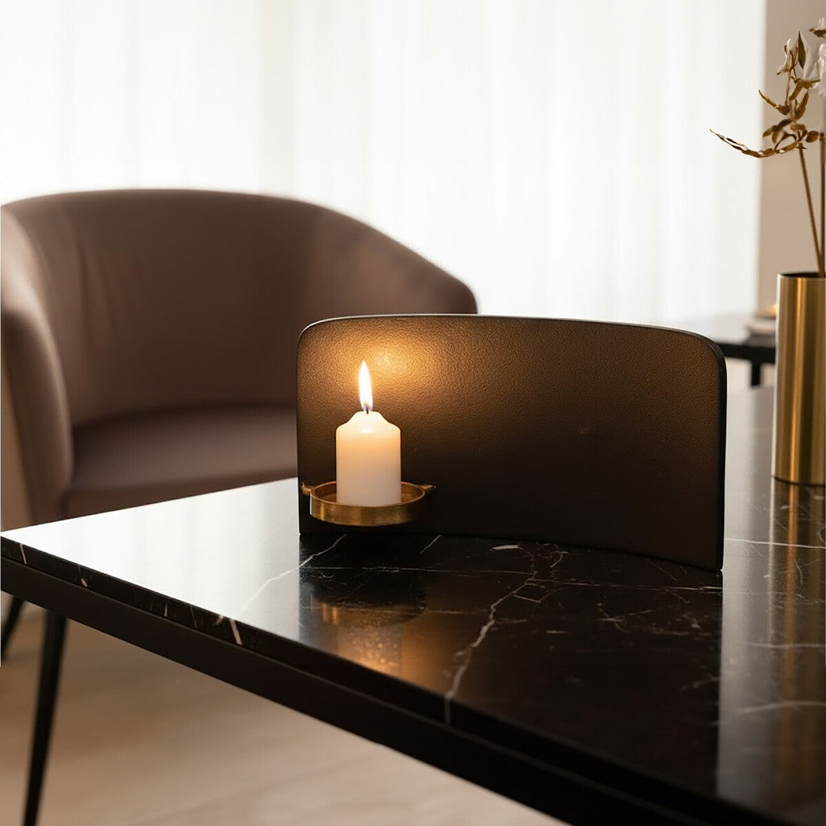 Black and Gold Finish Aluminium Candle Holder | Daito