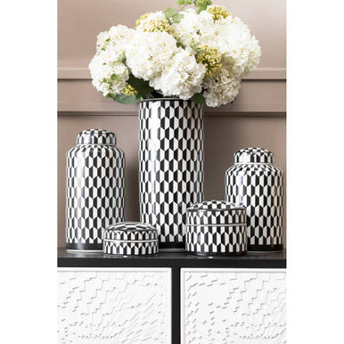 Small Black and White Geometric Print Ceramic Trinket Box | Marlo