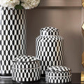 Small Black and White Geometric Print Ceramic Trinket Box | Marlo