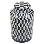 Small Black and White Geometric Print Ceramic Jar | Marlo