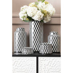 Small Black and White Geometric Print Ceramic Jar | Marlo