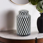 Small Black and White Geometric Print Ceramic Jar | Marlo