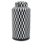 Large Black and White Geometric Print Ceramic Jar | Marlo